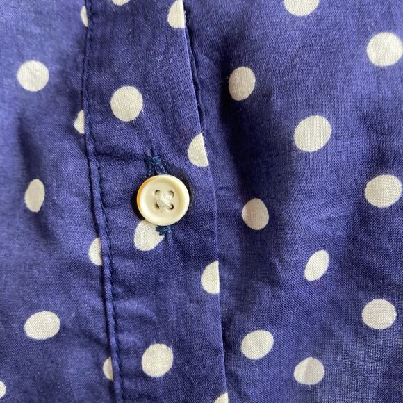 Trovata Birds‎ Of Paradis Navy Polka Dot Button-Up Shirt Size L Preppy Coastal - Picture 8 of 11